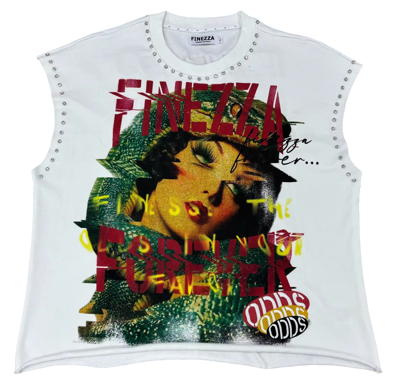 FINEZZA “SLIME SEASON” RHINESTONE CROPPED CUTOFF