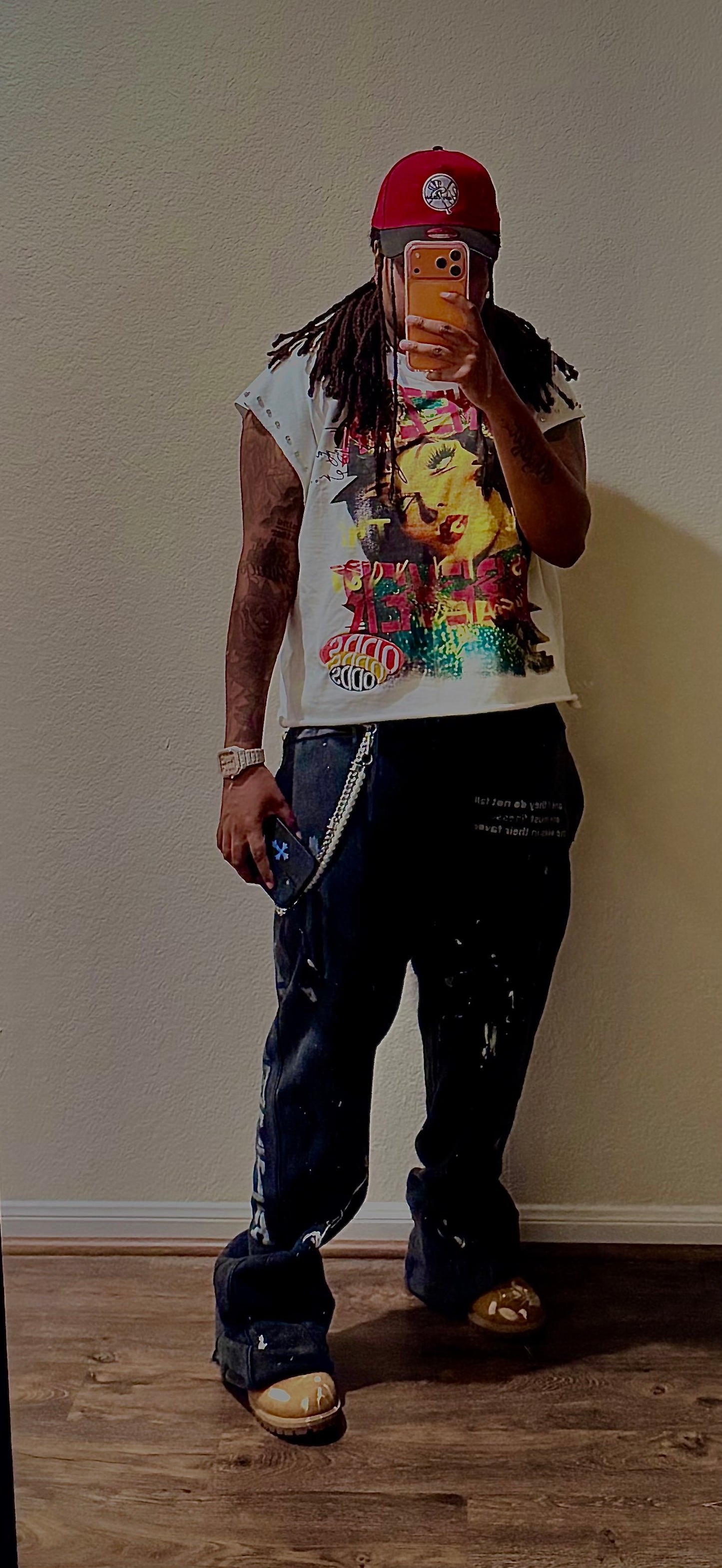 FINEZZA “SLIME SEASON” RHINESTONE CROPPED CUTOFF